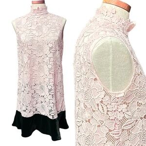 Gilmar Pink lace dress with black ruffle velvet skirt size 40 fits small medium